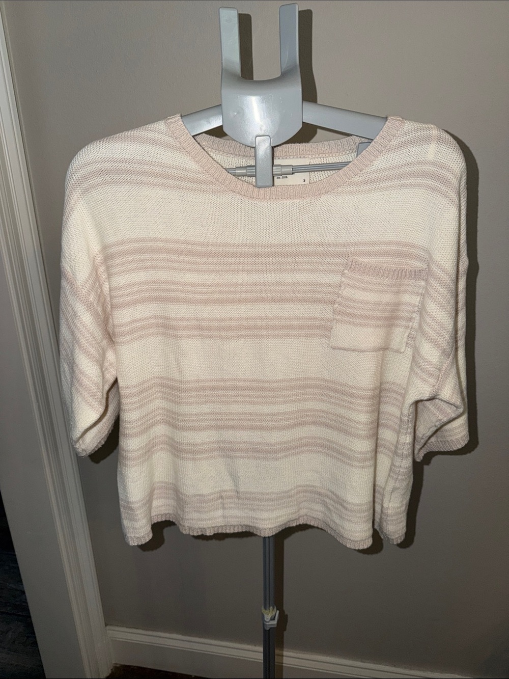 Luminary Fine Collection Womens Cream & Blush Striped Knit Top